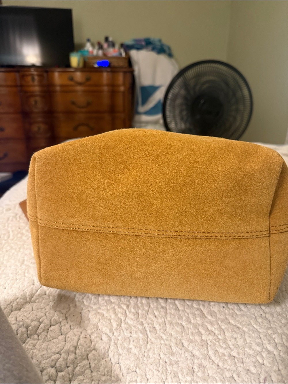 margot Suede Bucket Shoulder Bag in Mustard Yellow - Picture 5 of 10
